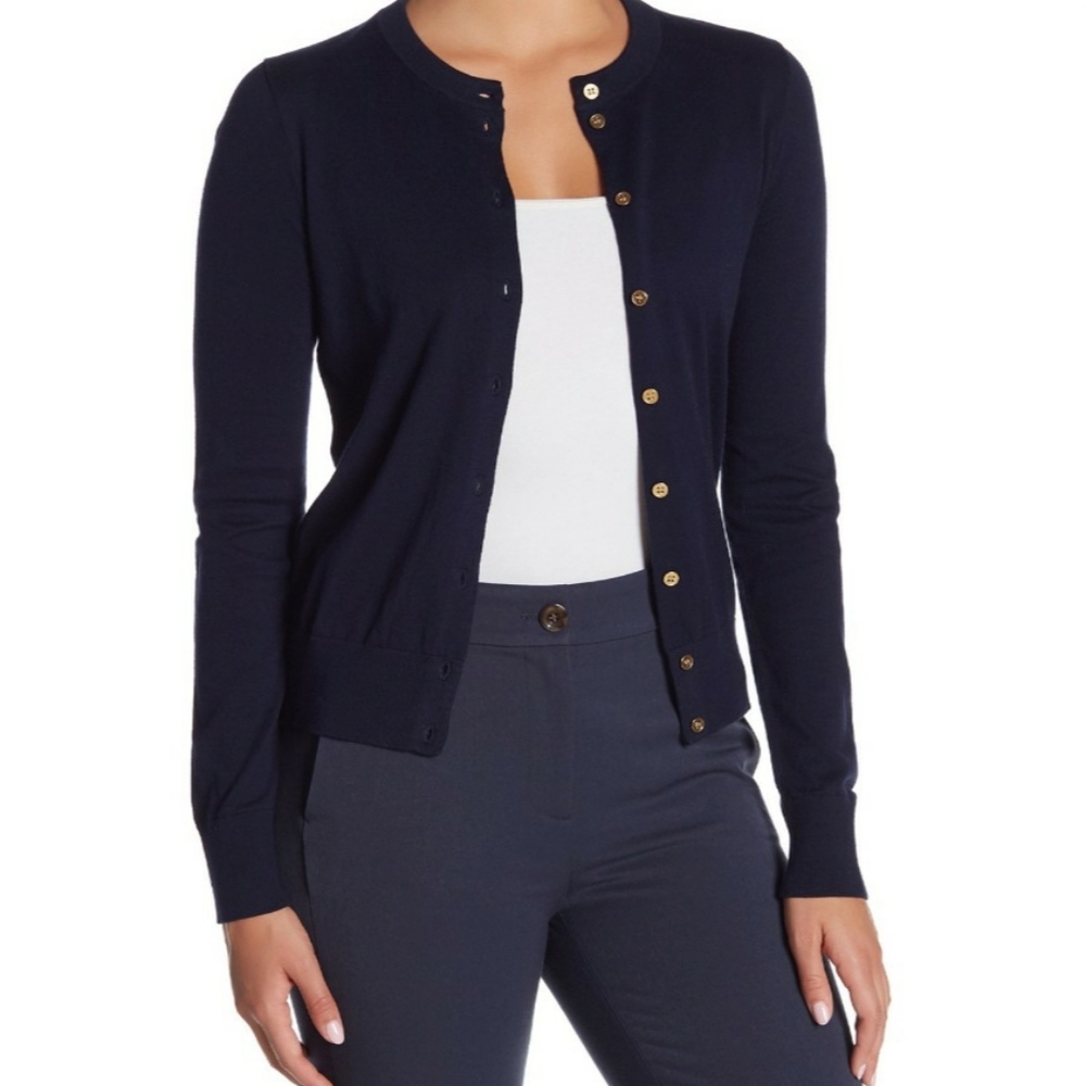 **J. Crew Button Front Navy Blue Cardigan - Picture 1 of 8